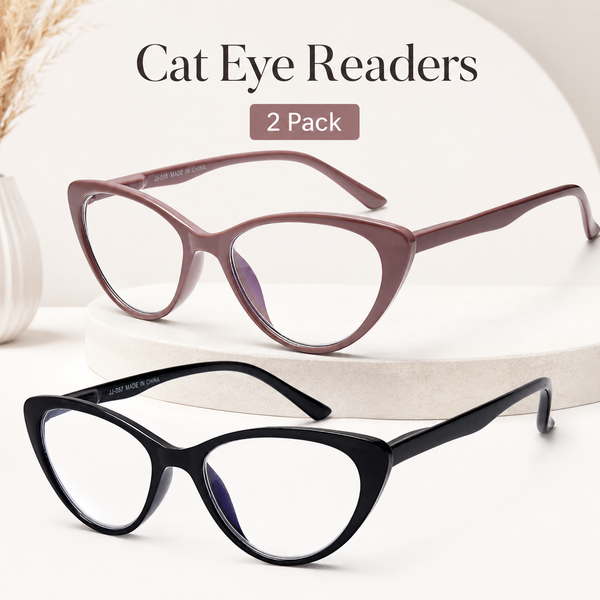 EYEURL Cat Eye Reading Glasses for Women – 2 Pack Stylish Blue Light Blocking Readers with Spring Hinge, Anti Glare & UV Protection