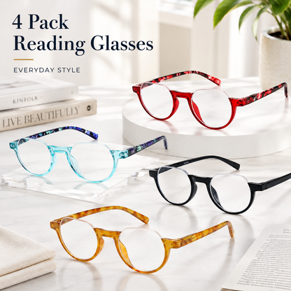 EYEURL 4-Pack Colorful Half Frame Reading Glasses for Women Blue Light Blocking Computer Readers for Women