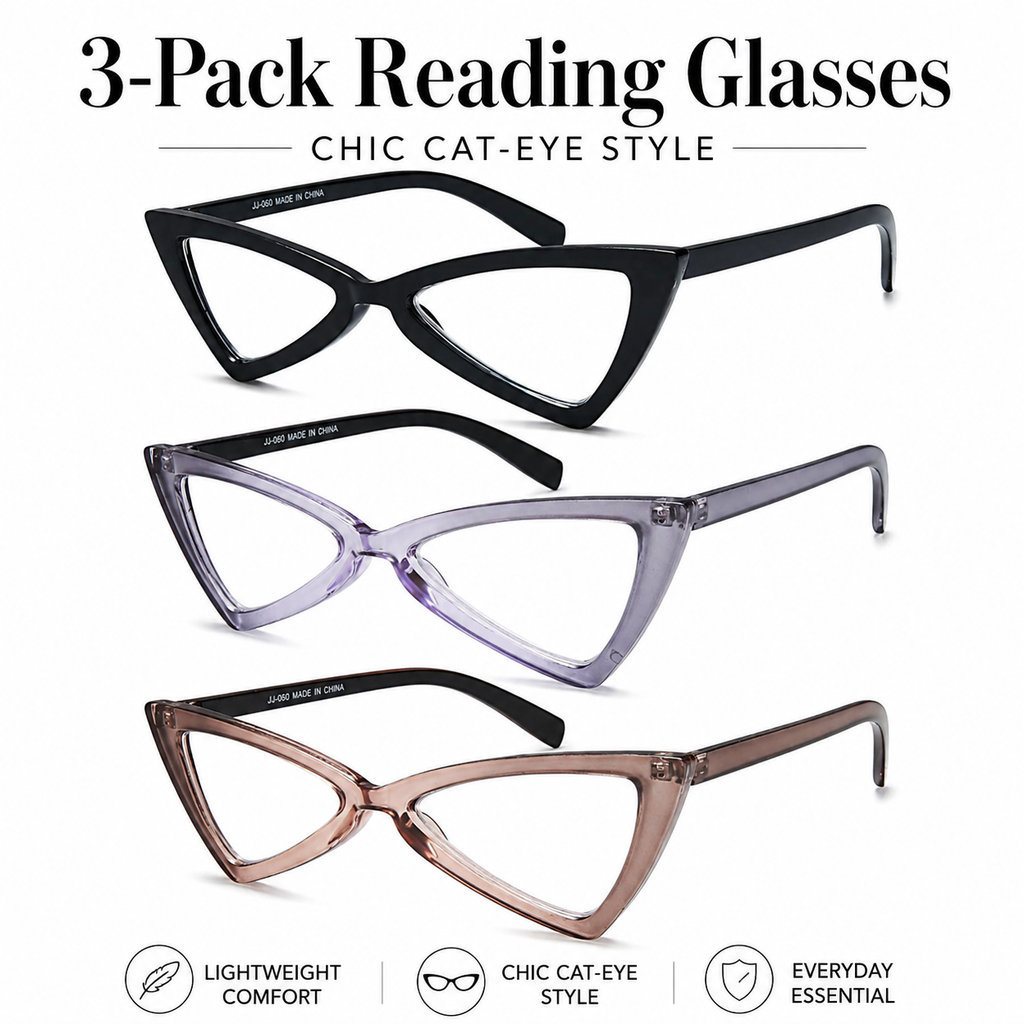 EYEURL Blue Light Blocking Cat Eye Reading Glasses for Women – 3 Pack Oversized Computer Readers with Spring Hinges, Anti-UV and Anti Eyestrain Eyeglasses