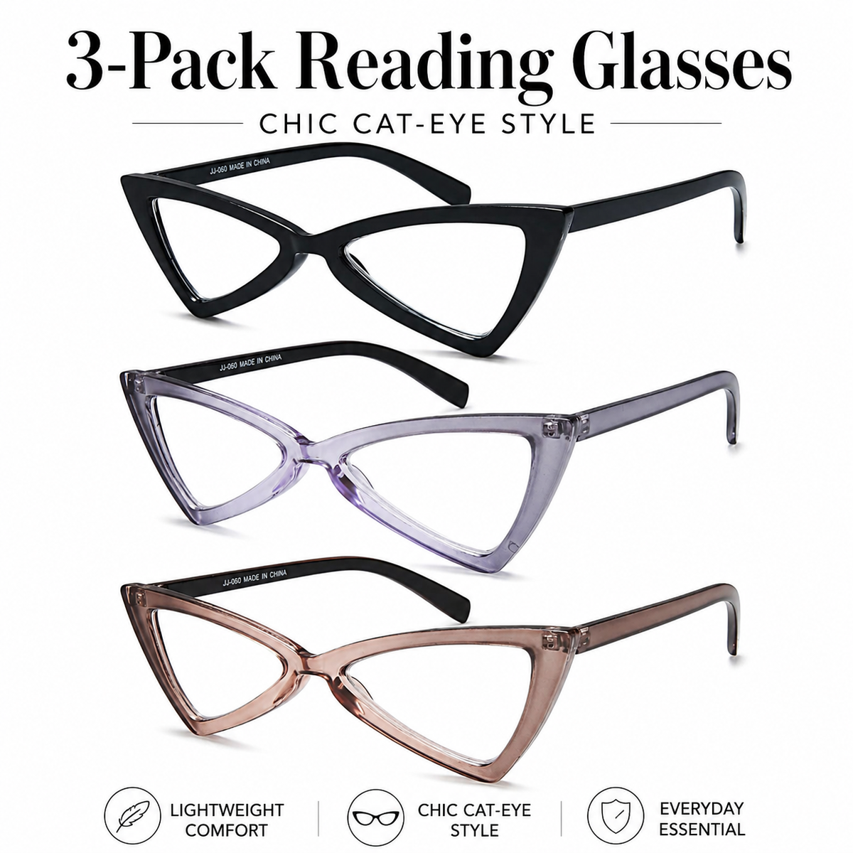 3-Pack Oversized Cat-Eye Blue-Light Readers for Women - product photo 3