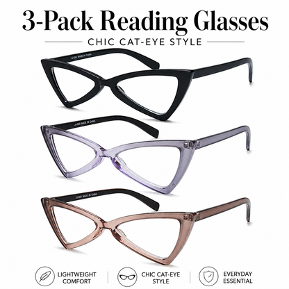 EYEURL Blue Light Blocking Cat Eye Reading Glasses for Women – 3 Pack Oversized Computer Readers with Spring Hinges, Anti-UV and Anti Eyestrain Eyeglasses