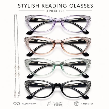 EYEURL Cat Eye Reading Glasses for Women – 4 Pack Blue Light Blocking Fashion Readers with Flexible Spring Hinges, Anti-Glare and UV Protection Eyewear