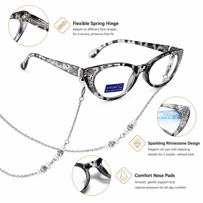 EYEURL Cat Eye Reading Glasses for Women Blue Light Blocking 4 Pack Computer Readers Spring Hinge Anti UV Fashion Lightweight Frames Eyeglasses