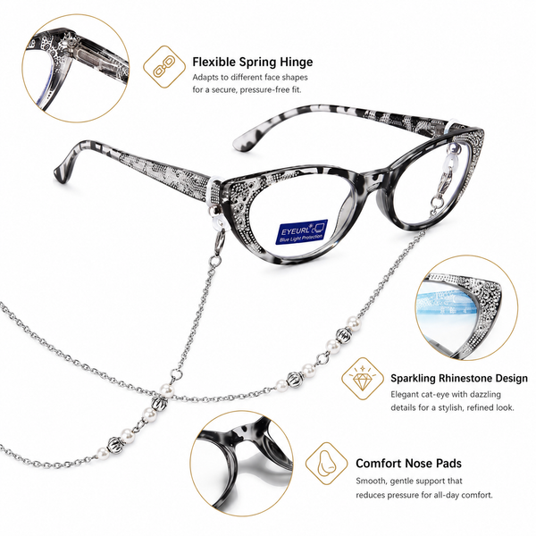 EYEURL Cat Eye Reading Glasses for Women Blue Light Blocking 4 Pack Computer Readers Spring Hinge Anti UV Fashion Lightweight Frames Eyeglasses