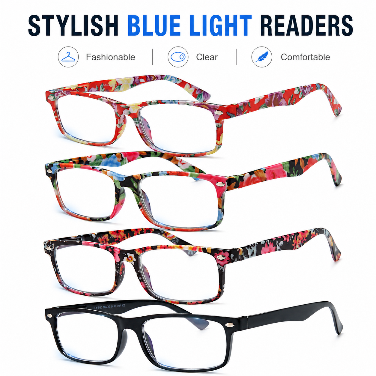 Stylish Reading Glasses for Women, Blue Light Blocking Readers, Ladies Eyeglasses, Fashion Computer Eye Glasses, Cheaters