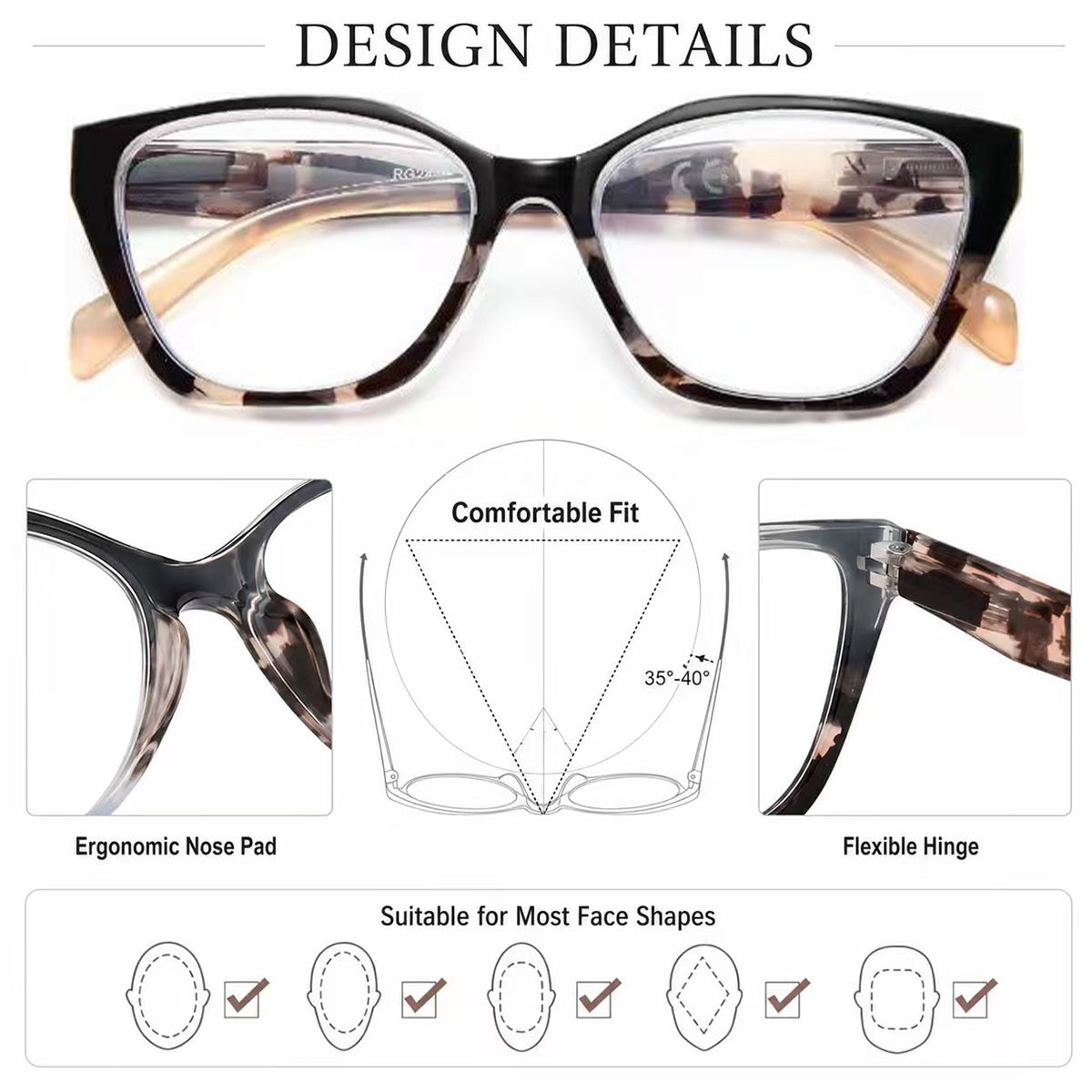 EYEURL 4 Pack Reading Glasses for Wome Oprah Cat Eye Reading Glasses Men Blue Light Glasses Readers for Women