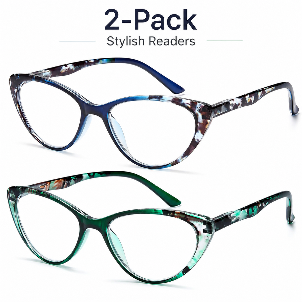 2 Pack Blue Light Blocking Cat Eye Readers for Women – Anti Glare UV Filter Computer Reading Glasses, Spring Hinge Comfort Fit