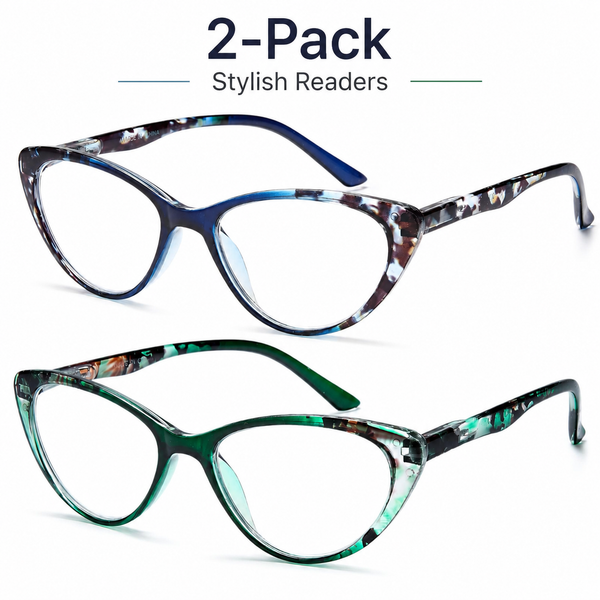 2 Pack Blue Light Blocking Cat Eye Readers for Women – Anti Glare UV Filter Computer Reading Glasses, Spring Hinge Comfort Fit