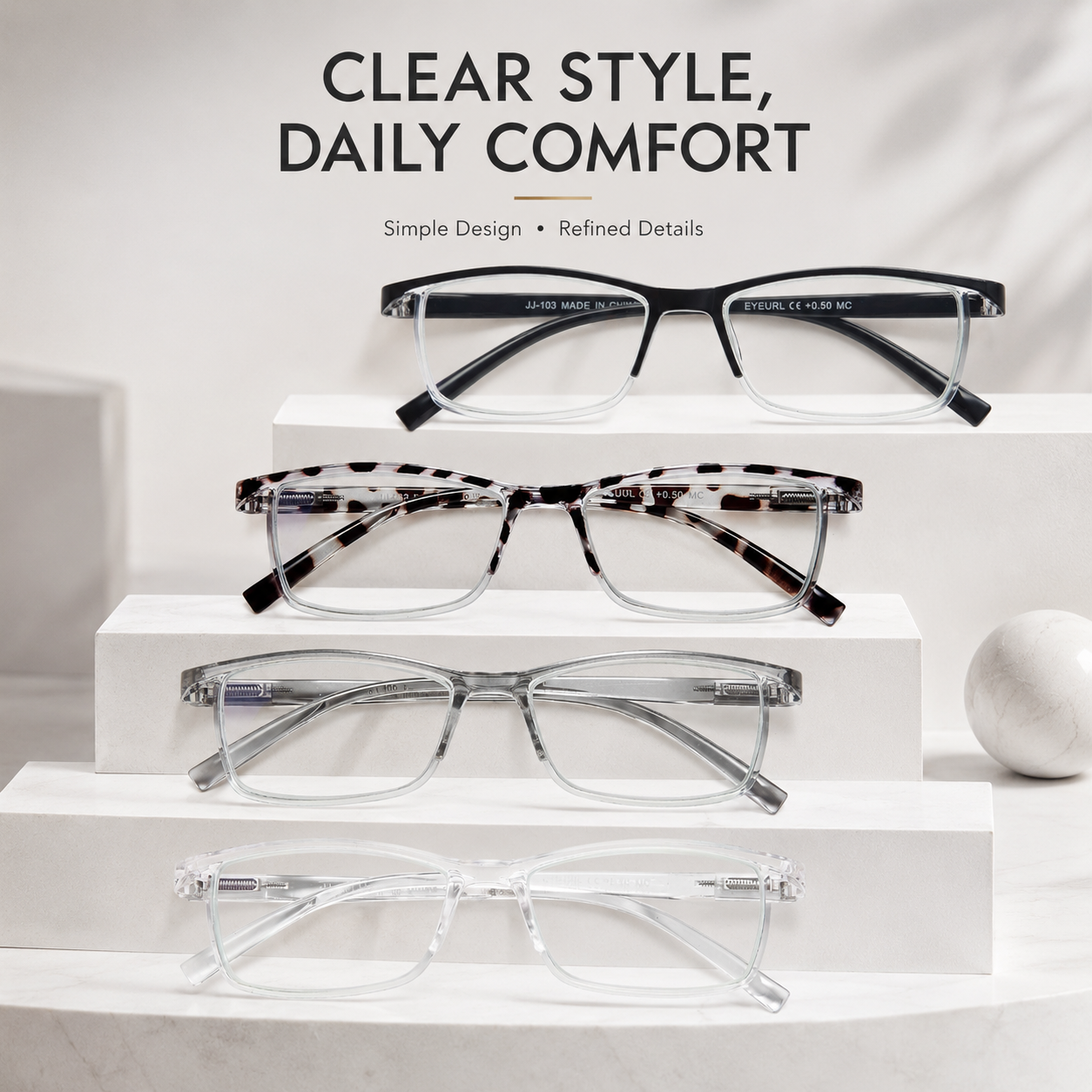EYEURL Fashion Half Frame Reading Glasses – 4 Pack Blue Light Blocking Rectangle Semi-Rimless Eyeglasses for Men and Women with Spring Hinges