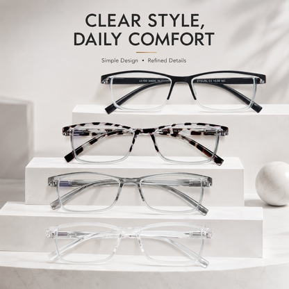 EYEURL Fashion Half Frame Reading Glasses – 4 Pack Blue Light Blocking Rectangle Semi-Rimless Eyeglasses for Men and Women with Spring Hinges