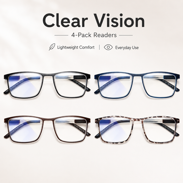 EYEURL 4 Pack Reading Glasses for Men and Women - Blue Light Blocking Readers with Spring Hinges - Anti Glare/UV Rays