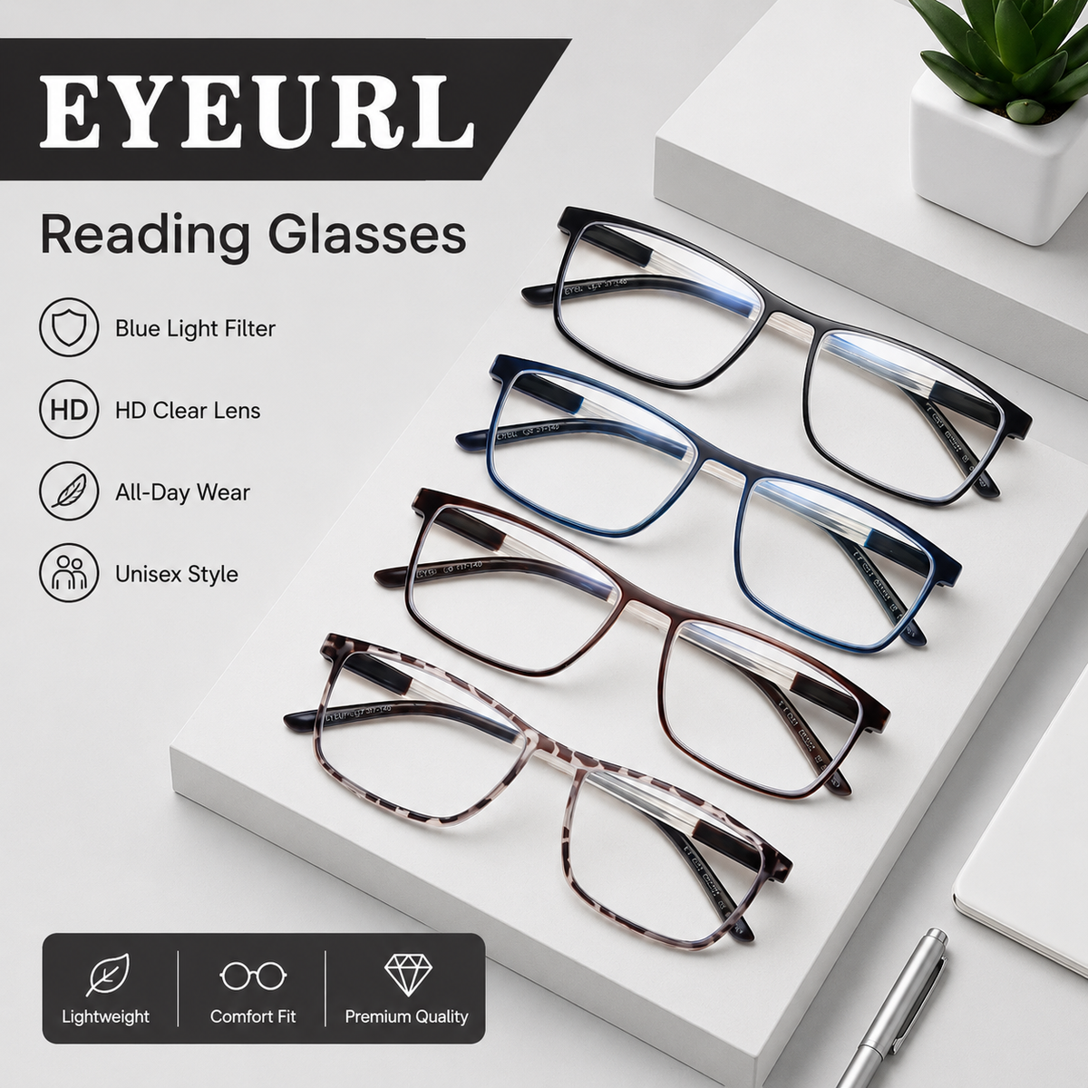 4-Pack Classic Blue-Light Readers for Men & Women - product photo 3
