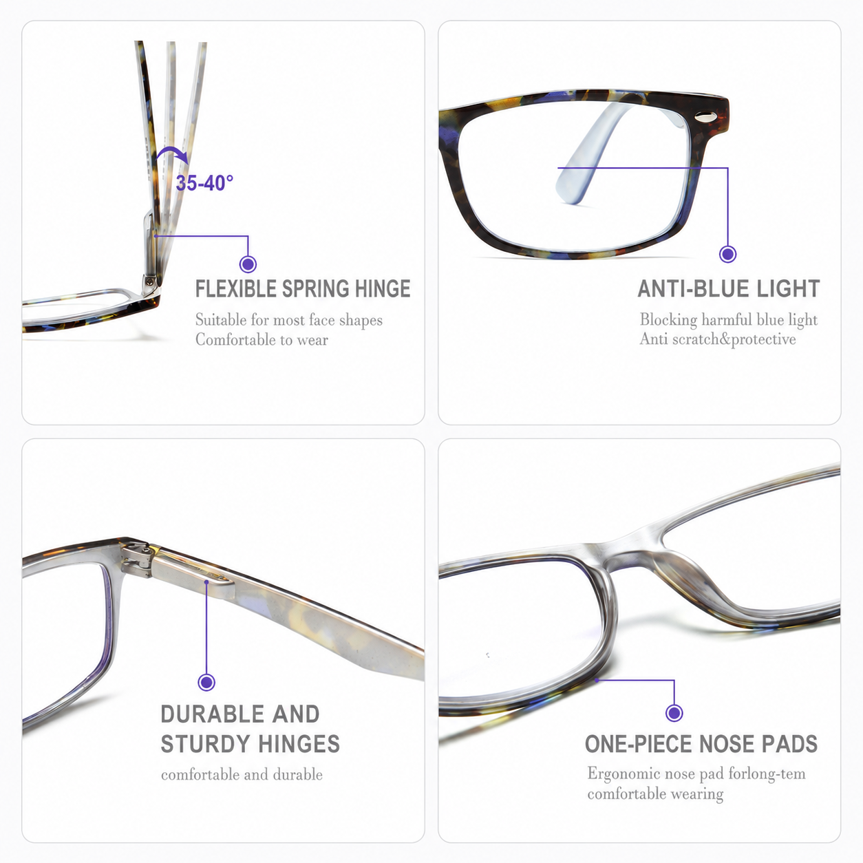 Reading Glasses for Women, 4 pack Fashion Readers for Women Men Spring Hinge Eye Glasses, Blue Light Reading Glasses