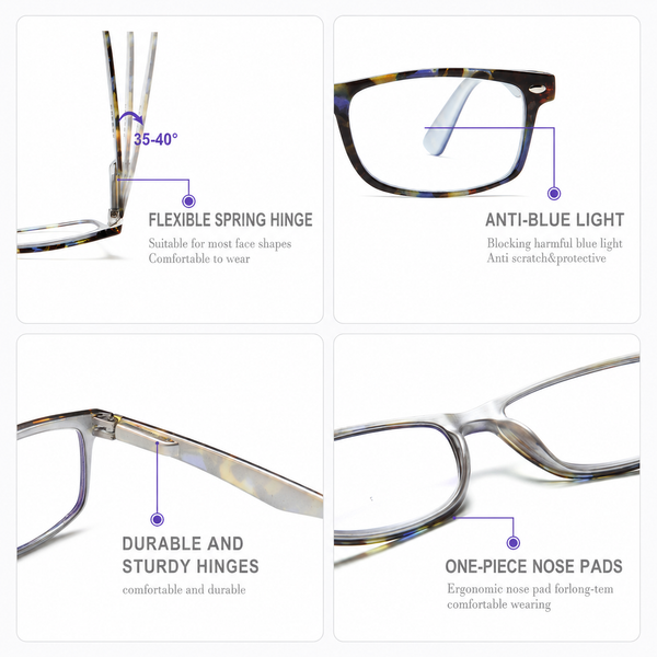 Reading Glasses for Women, 4 pack Fashion Readers for Women Men Spring Hinge Eye Glasses, Blue Light Reading Glasses