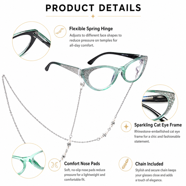 EYEURL Cat Eye Reading Glasses for Women Blue Light Blocking 3 Pack Ladies Computer Readers with Spring Hinge Lightweight Eyeglasses Anti Eyestrain 2.75