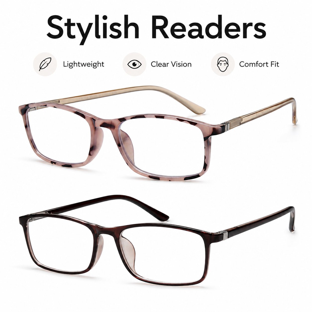 Reading Glasses for Men and Women, Blue Light Blocking Readers, Lightweight Rectangular Frame, Spring Hinge, Clear Vision, Stylish Eyeglasses