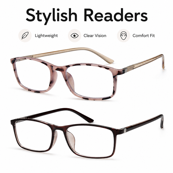 Reading Glasses for Men and Women, Blue Light Blocking Readers, Lightweight Rectangular Frame, Spring Hinge, Clear Vision, Stylish Eyeglasses