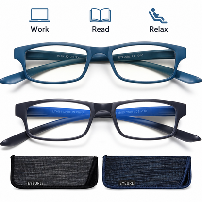 EYEURL Blue Light Blocking Neck Hanging Reading Glasses – 2 Pack Computer Readers for Women and Men with Spring Hinges, Practical Anti-Glare Eyewear