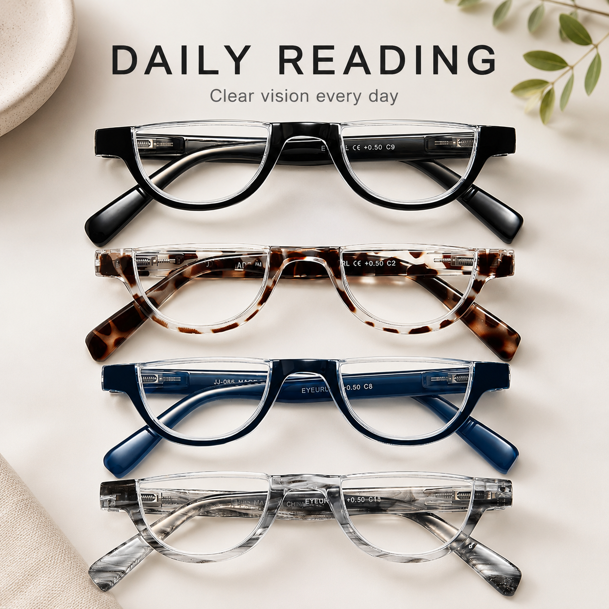 EYEURL Half Frame Reading Glasses men-4 Pack Blue Light Blocking Glasses Fashion Rimless Computer Readers for men Main image