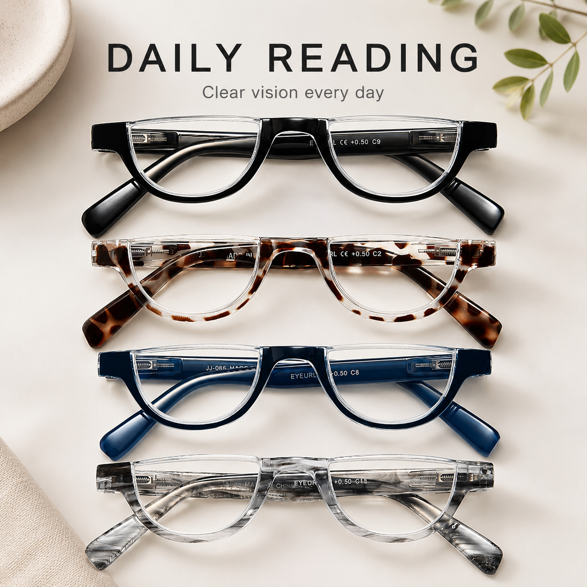 4-Pack Vintage Semi-Rimless Blue-Light Readers for Men - product photo 1