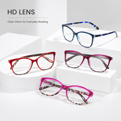 EYEURL Reading Glasses for Women,4-Pack Ultra-Light Slim Frames Blue Light Glasses,Spring Hinge Fashion Pattern Print Blue Light Readers for Women(Multicolor, 1.0x)