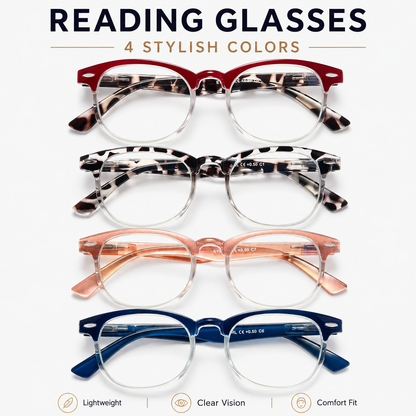 EYEURL Round Reading Glasses for Women – 4 Pack Stylish Blue Light Blocking Readers, Retro Round Computer Eyeglasses for Work and Home