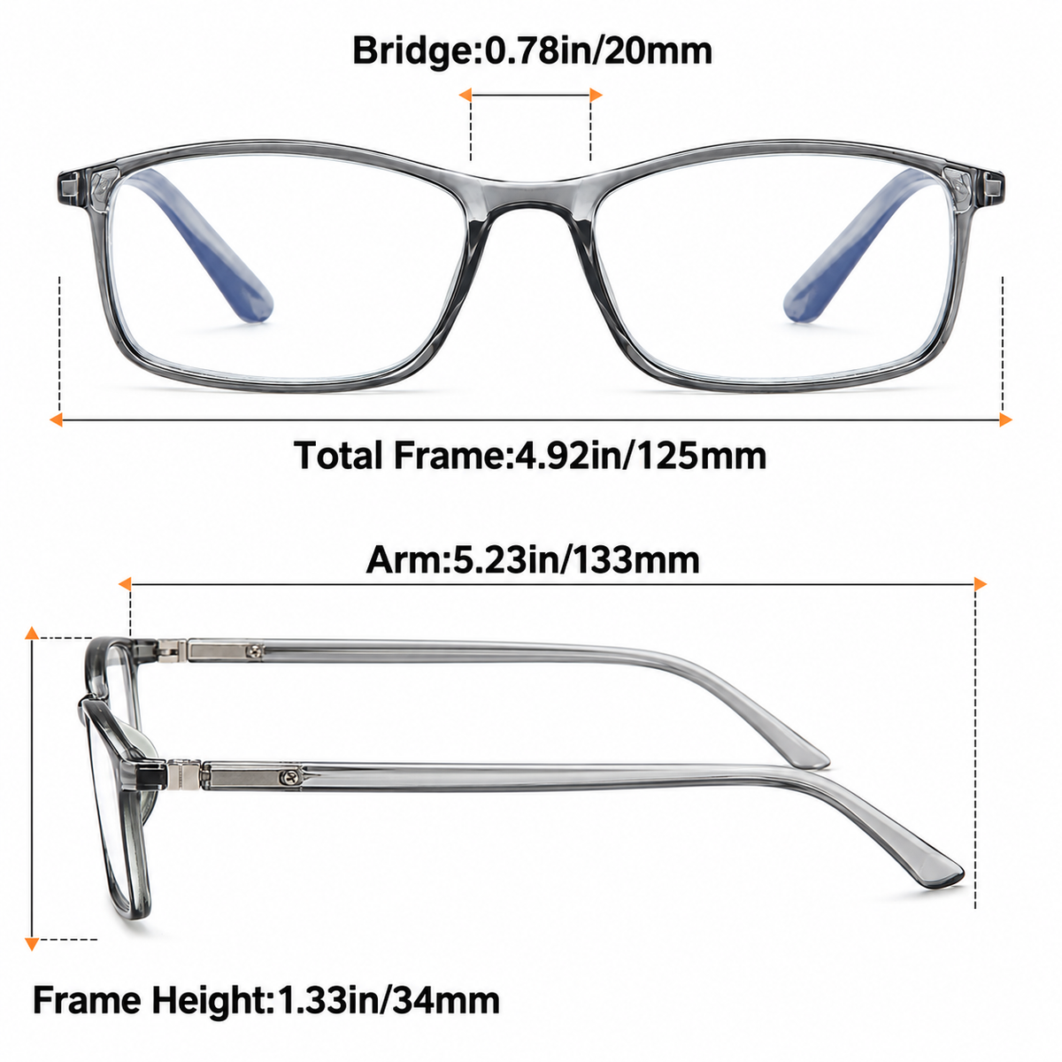 Rectangle Blue-Light Readers for Men & Women – Black & Gray