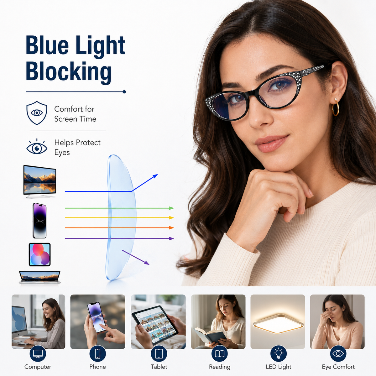 3-Pack Fashion Cat-Eye Blue-Light Readers for Women - product photo 7