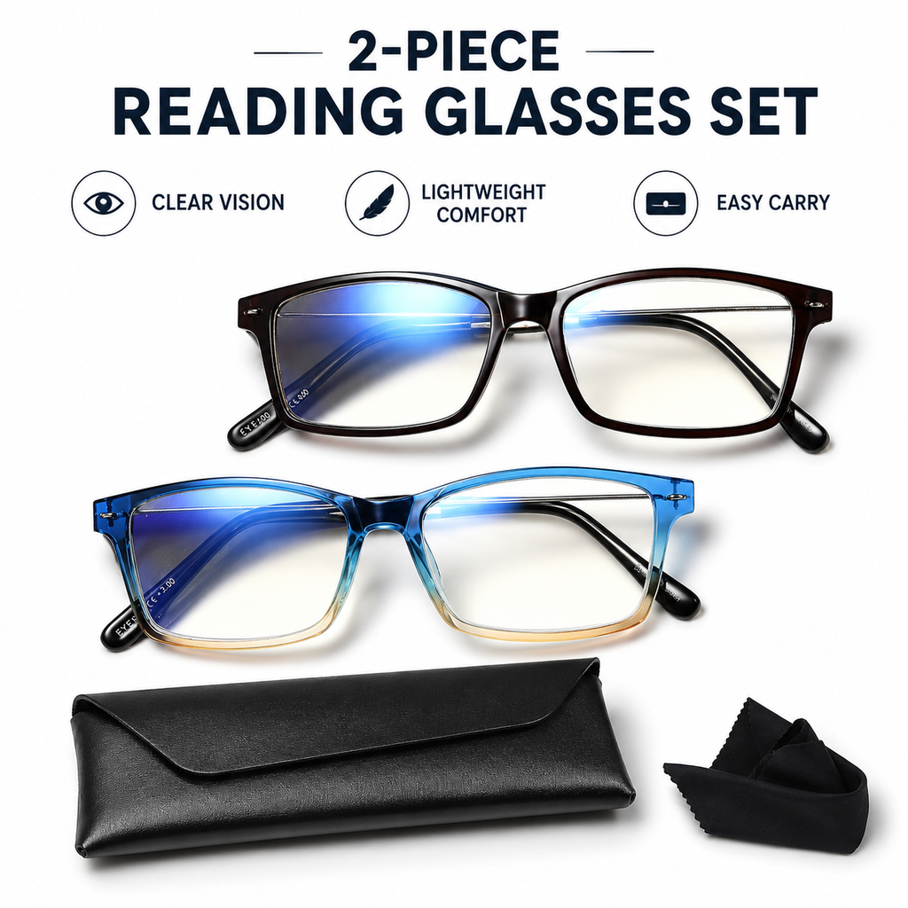 EYEURL Blue Light Blocking Reading Glasses 2 Pairs of Men and Women Computer Readers Lightweight Quality Blue Screen Eyeglasses +3.0