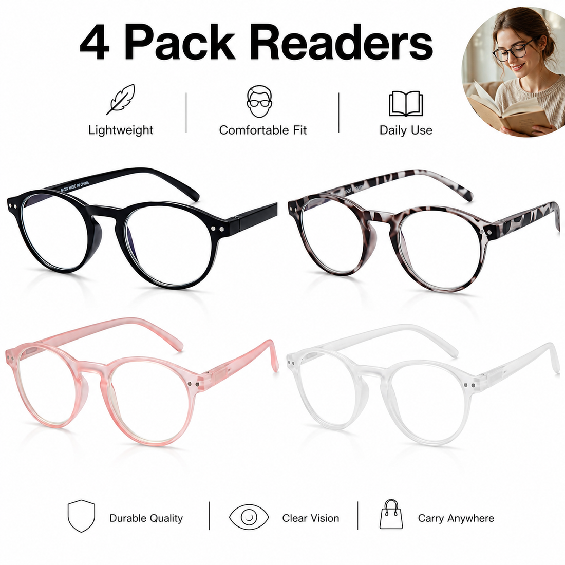 4-Pack Round Blue-Light Readers for Men & Women - product photo 1