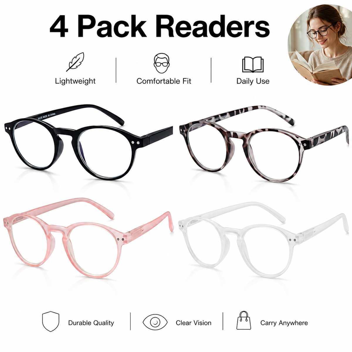 4-Pack Round Blue-Light Readers for Men & Women - product photo 1