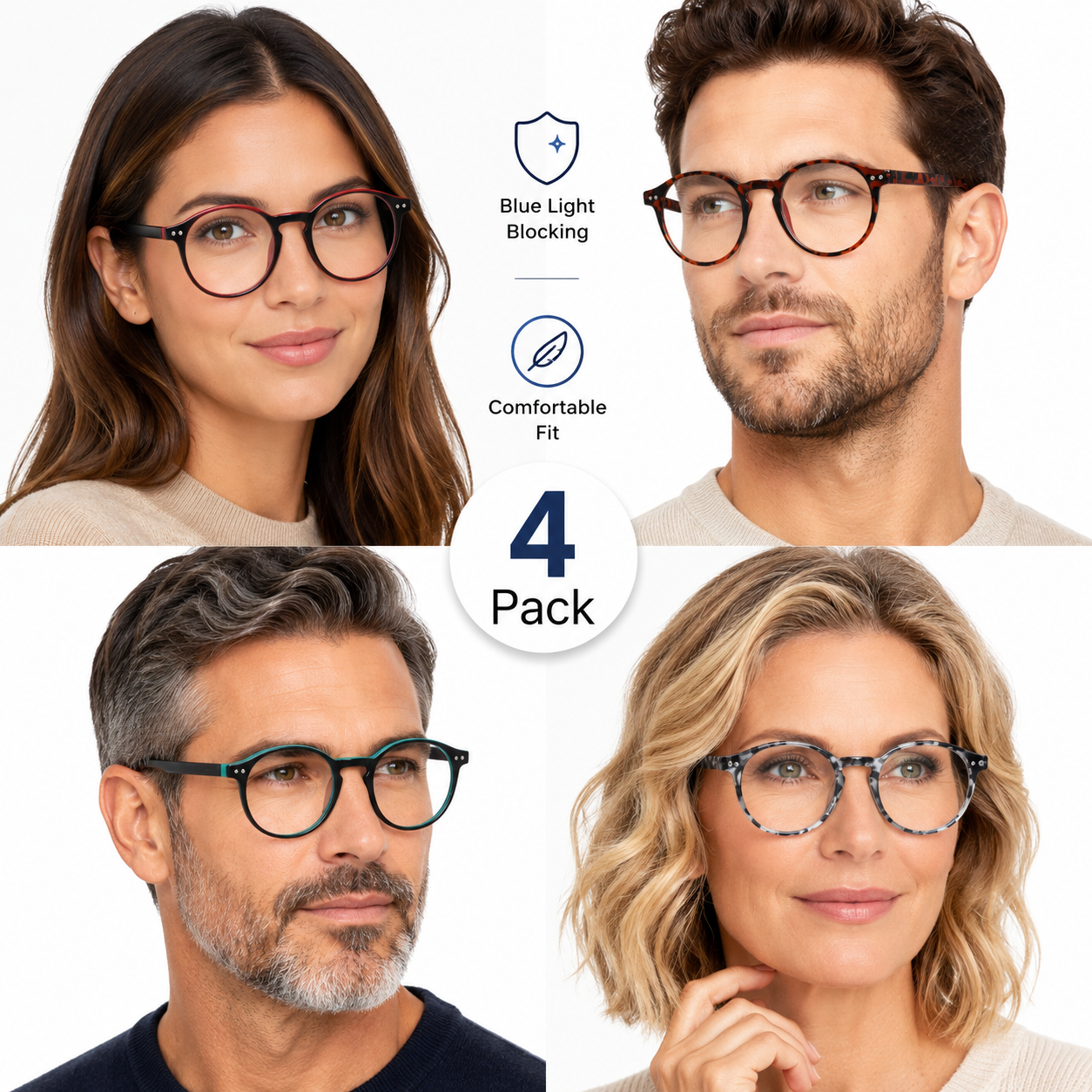EYEURL 4-Pack Round Reading Glasses for Women Men Neck Hanging Small Blue Light Glasses Retro Round Computer Glasses With Spring Hinges TR90 Lightweight Readers for Women 3.0