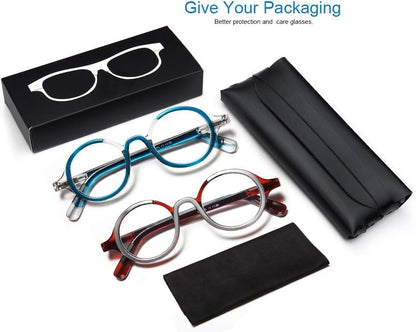 Stylish Retro Round Reading Glasses – Unisex Blue Light Blocking Readers with Spring Hinges for Comfortable Computer Use