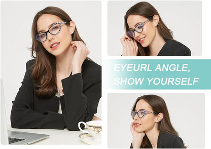 2 Pack Blue Light Blocking Cat Eye Readers for Women – Anti Glare UV Filter Computer Reading Glasses, Spring Hinge Comfort Fit