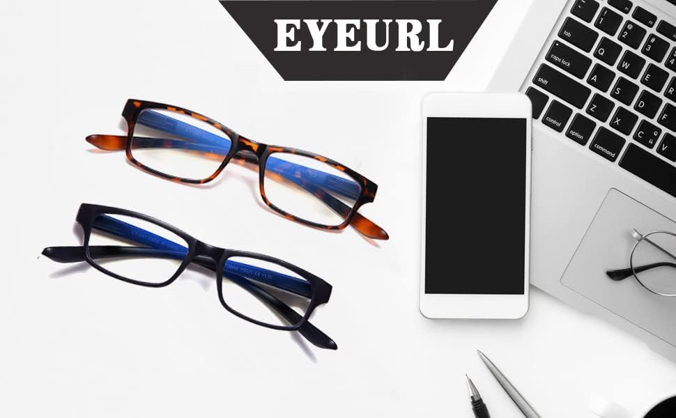 EYEURL Neck Hanging Reading Glasses – 2 Pack Blue Light Blocking Computer Readers for Women and Men with Spring Hinges, Convenient Hands-Free Eyewear