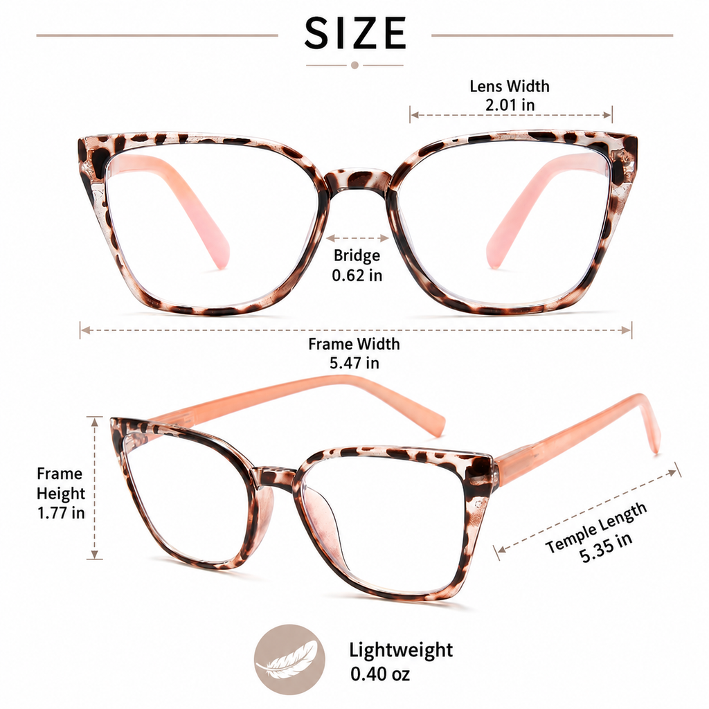 EYEURL 5-Pack Cat Eye Reading Glasses for Women – Fashionable Blue Light Blocking Reading Glasses with Square Frames, Spring Hinges & Magnification