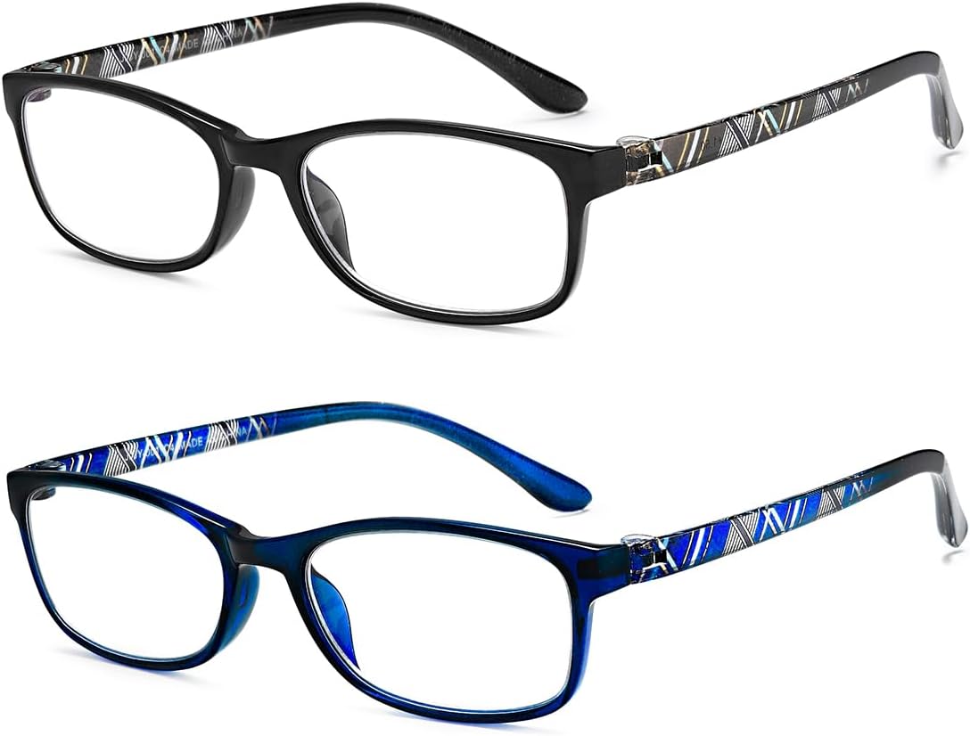 2-Pack Rectangle Readers for Men & Women – Black, Blue & White - product photo 2
