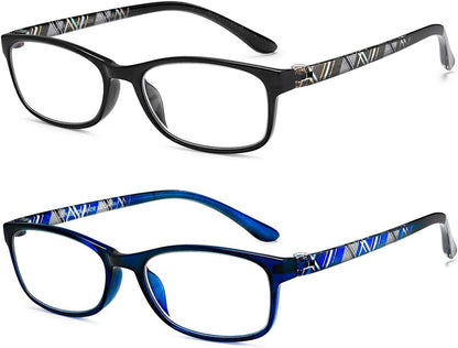 EYEURL Blue Light Blocking Readers for men Women - 2 Pair Ladies Computer Reading Glasses Blue Screen TR90 Rectangular Frames Nerd Eyeglasses
