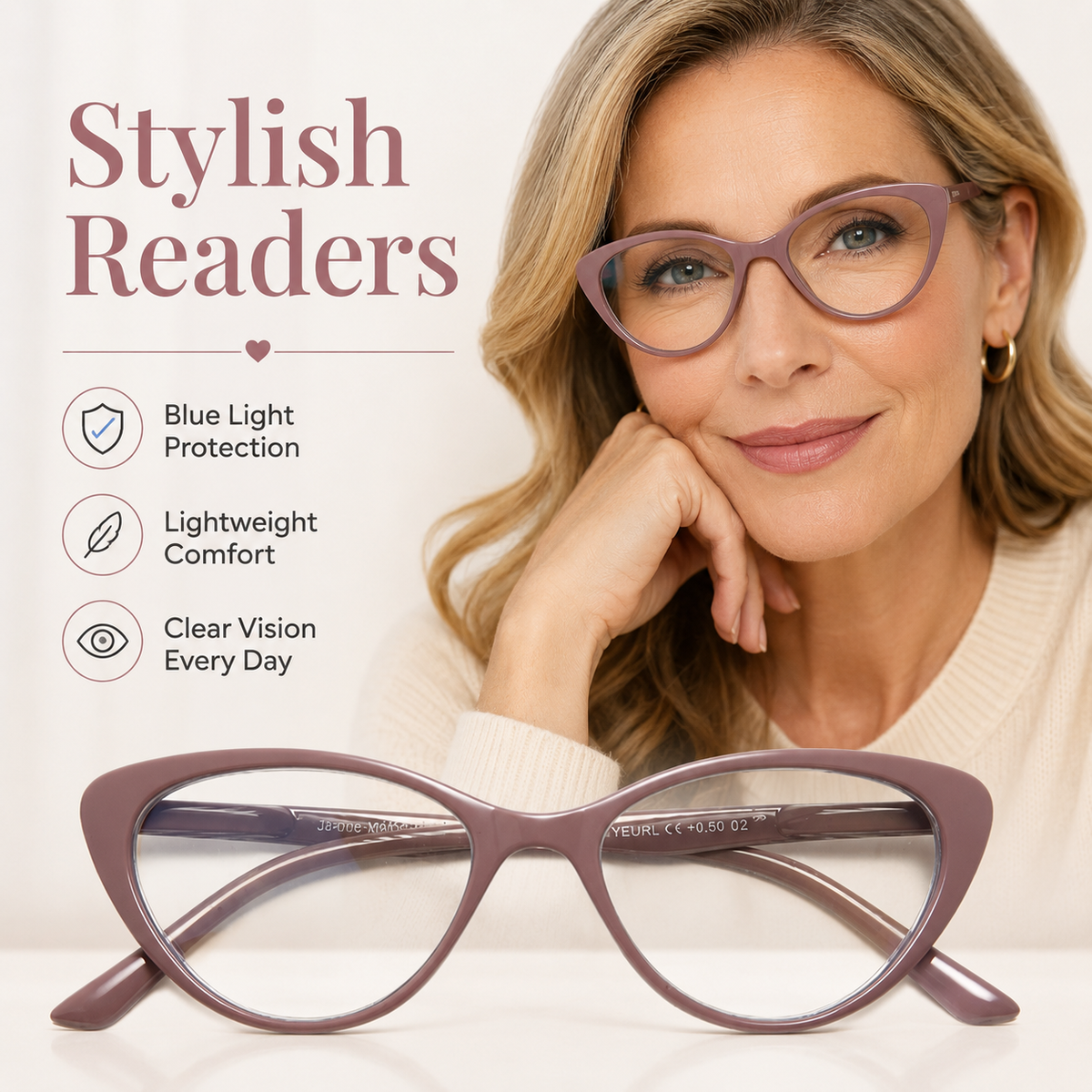 5-Pack Cat-Eye Blue-Light Readers for Women – Black & Blue - product photo 5