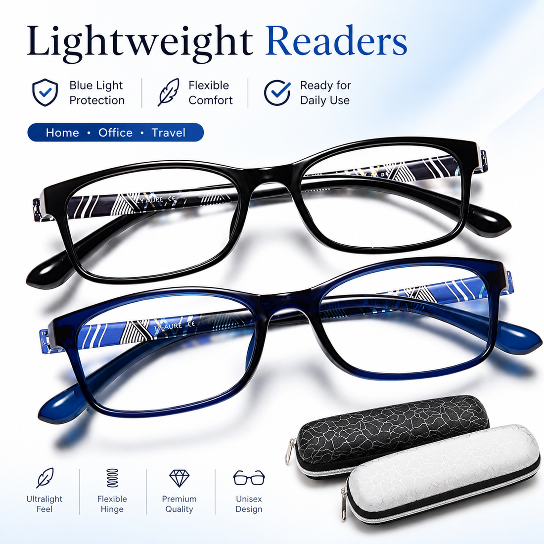 2-Pack Full-Rim Blue-Light Readers for Women – Black & Blue - product photo 1