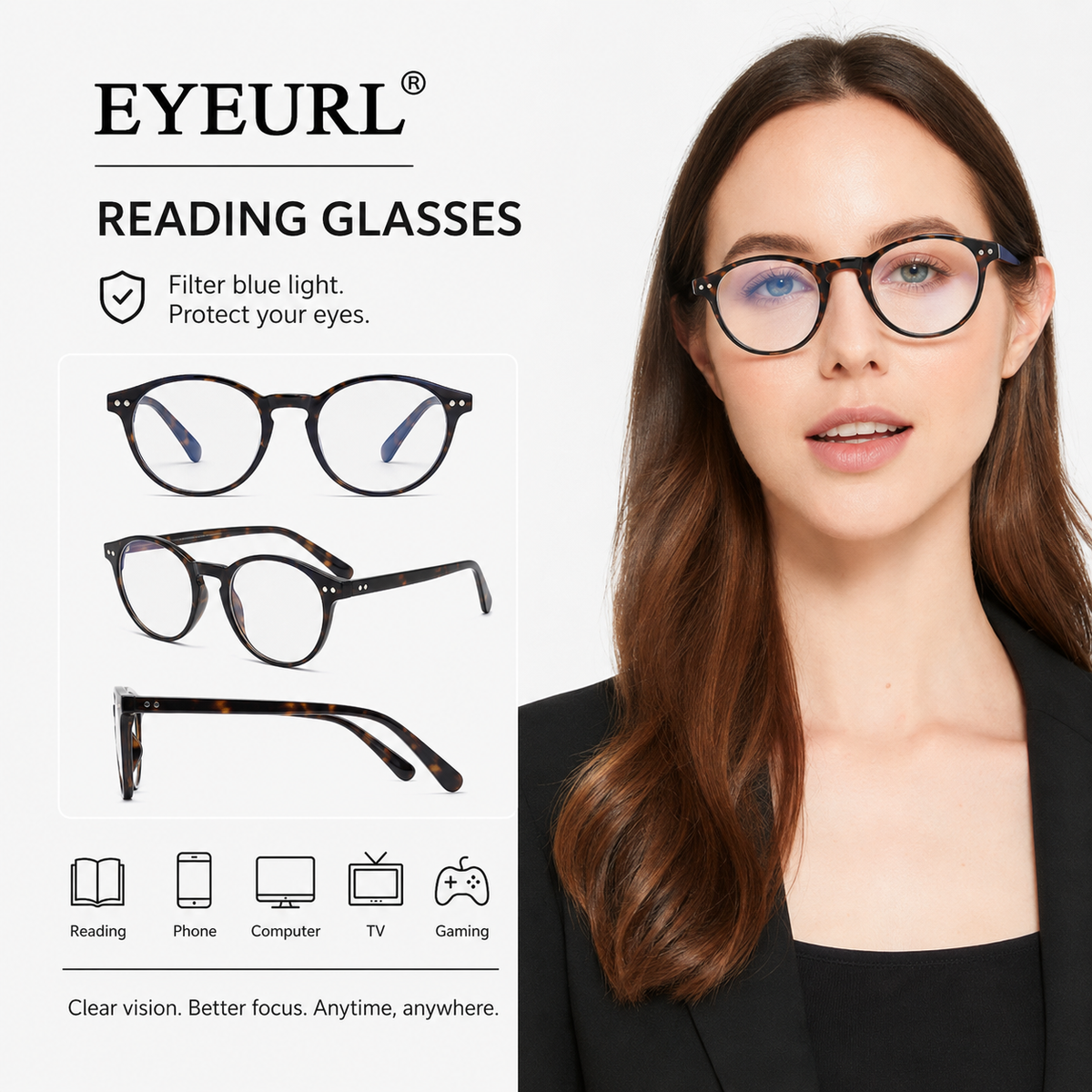 4-Pack Round Blue-Light Readers for Men & Women - product photo 5