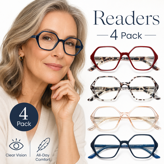 EYEURL 4 Pack Vintage Diamond Frame Reading Glasses – Blue Light Blocking Computer Readers for Women and Men, Lightweight Anti-Glare Eyeglasses with Spring Hinges