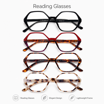 EYEURL Vintage Diamond Frame Reading Glasses for Women – 4 Pack Blue Light Blocking Computer Readers with Spring Hinges, Anti-Glare Lightweight Eyeglasses