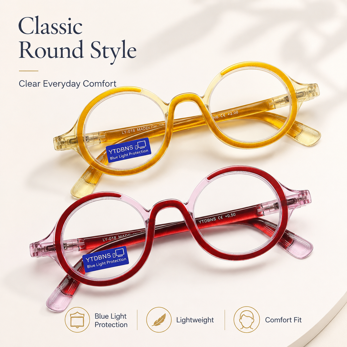 Round Blue-Light Readers for Men & Women – Yellow & Red - product photo 1