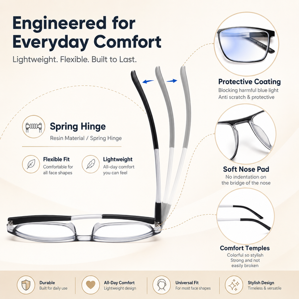 EYEURL 4 Pack Reading Glasses for Men and Women - Blue Light Blocking Readers with Spring Hinges+1.75