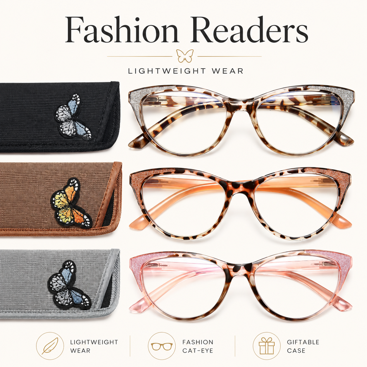 Cat Eye Reading Glasses for Women, Blue Light Blocking Fashion Readers, Anti Glare UV Protection Eyewear Main image