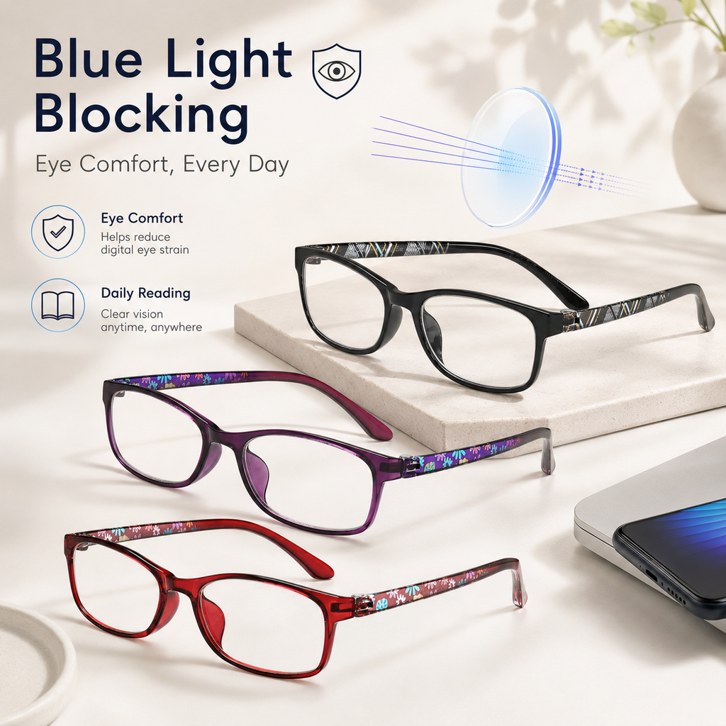 EYEURL Reading Glasses for Women-Blue Light Blocking For Women-3 Pack Computer Readers 0.0 Spring Hinge Anti UV Ray/Eye Strain/Glare Eyeglasses