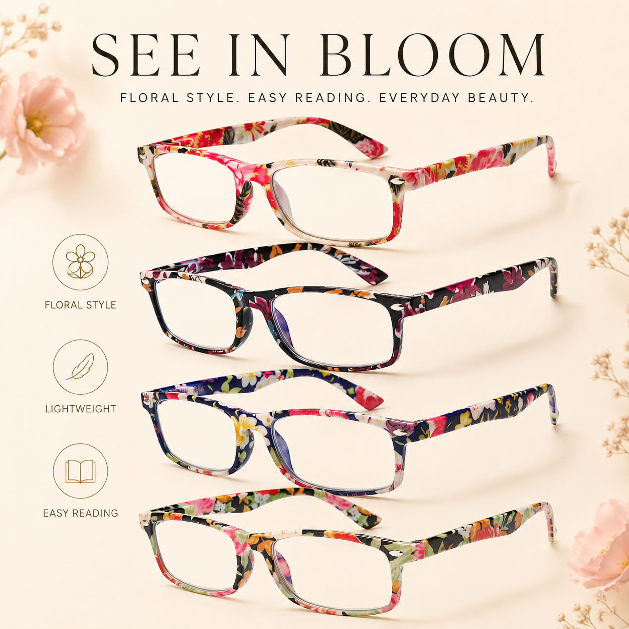 Fashion Reading Glasses for Women – Blue Light Blocking Ladies Readers, Lightweight Stylish Cheaters for Clear Vision