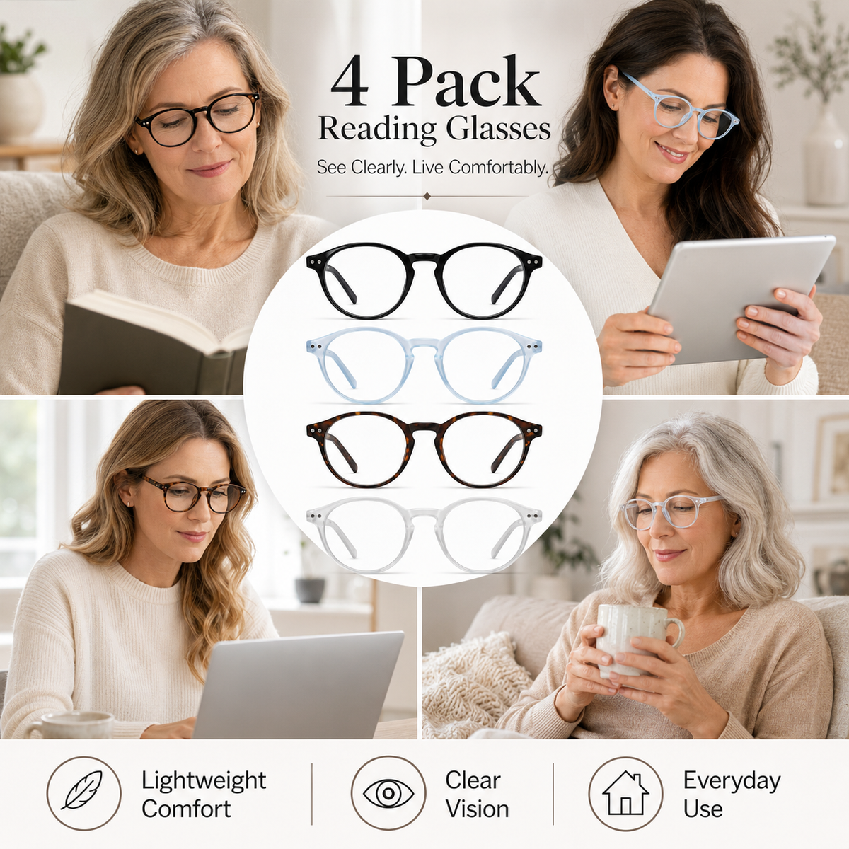 5-Pack Round Blue-Light Readers for Men & Women - product photo 4