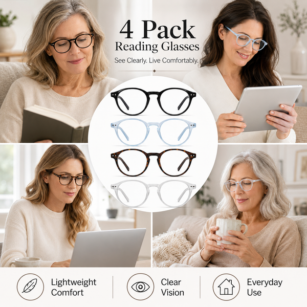EYEURL 4-Pack Small Round Reading Glasses for Women Men Neck Hanging Blue Light Blocking Eyeglasses TR90 Readers for Women